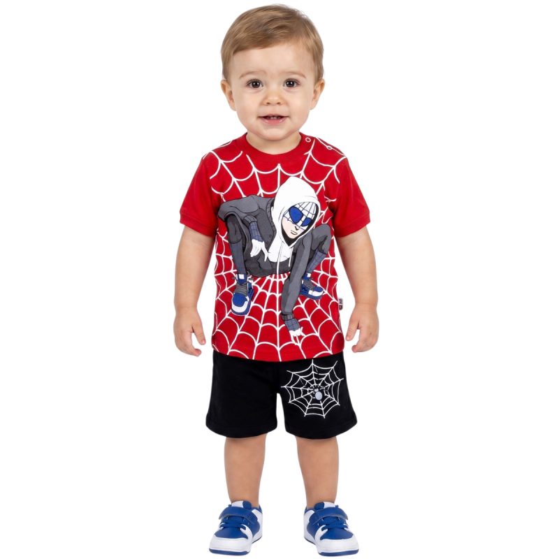 JMZ σετ κοντομάνικη μπλούζα με μακό σορτσάκι και μάσκα «The Web»