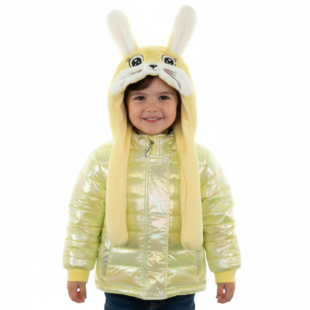 Luisa Chic μπουφάν με κουκούλα με αυτάκια που σηκώνονται «Giallo Coniglio» (ΣΤΕΝΗ ΓΡΑΜΜΗ)
