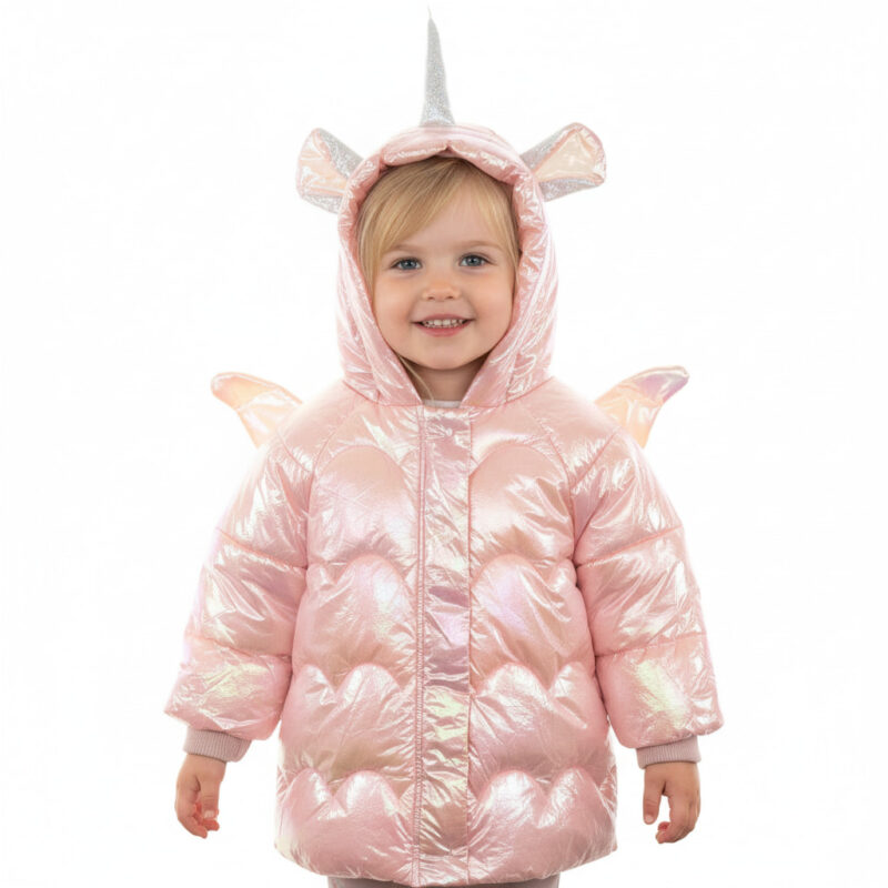 Lollitop Baby μπουφάν με κουκούλα με κέρατο μονόκερου «Rosa Volare Unicorne»