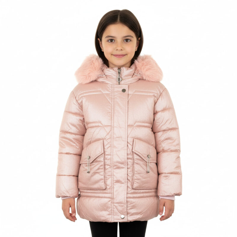 Karino Kids μπουφάν με κουκούλα γουνάκι αποσπώμενα «Pink Beauty»