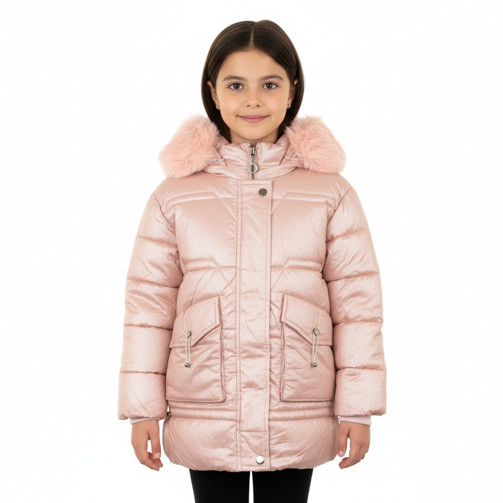 Karino Kids μπουφάν με κουκούλα γουνάκι αποσπώμενα «Pink Beauty»