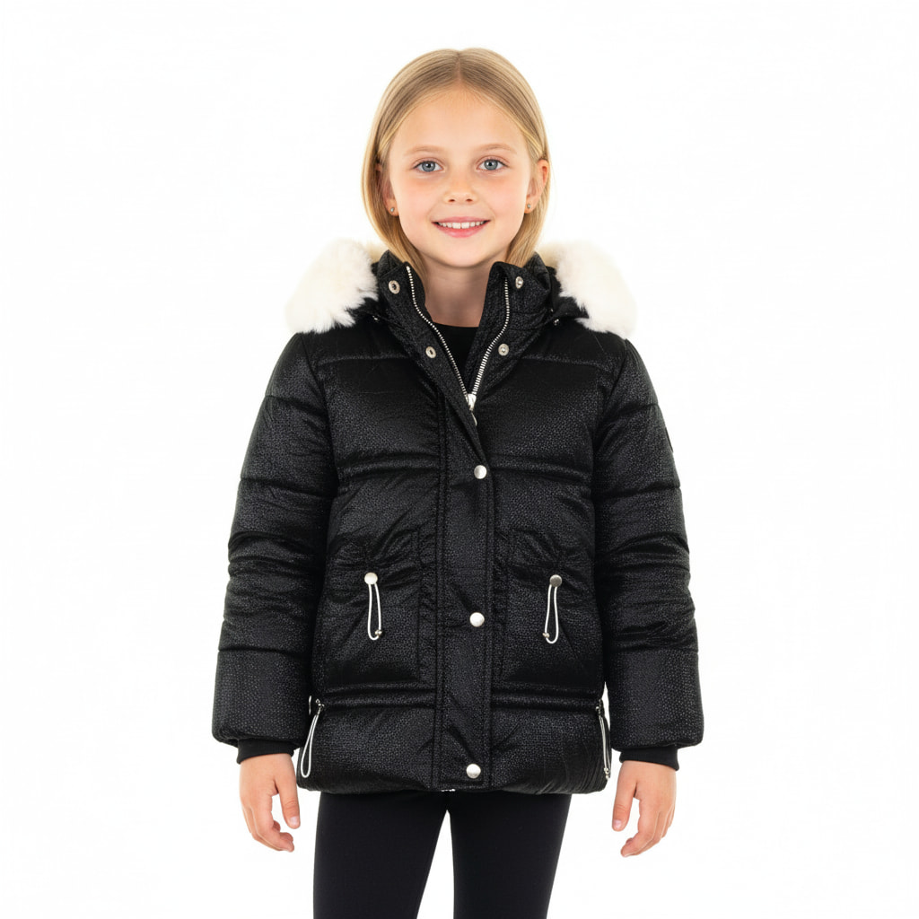 Karino Kids μπουφάν με κουκούλα γουνάκι αποσπώμενα «Black Beauty»