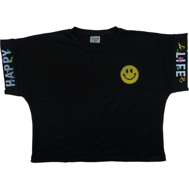 Star File παιδικό cropped κοντομάνικο μπλουζάκι «Happy Black Smile»