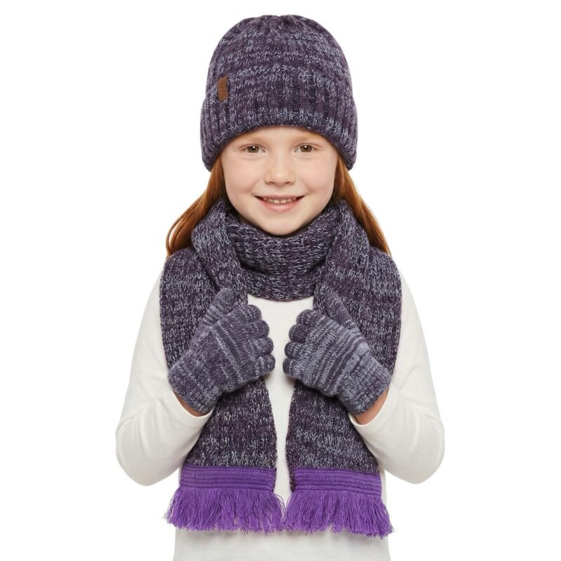 MeDa πλεκτό σετ σκούφος, κασκόλ και γάντια «The Little Purple»