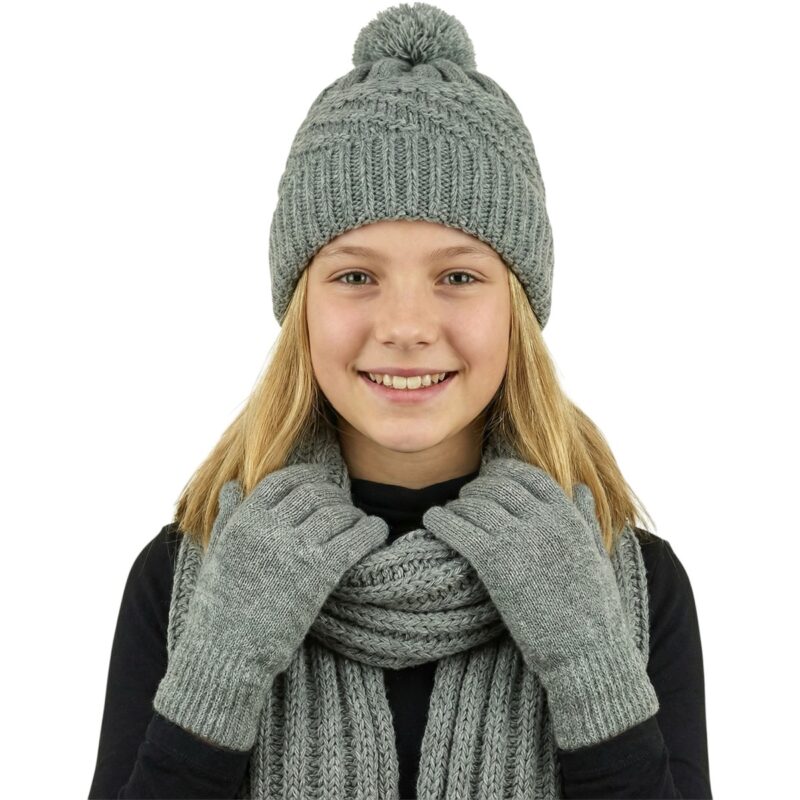 Sorties Apka πλεκτό σετ σκούφος, κασκόλ και γάντια «Thick Grey»