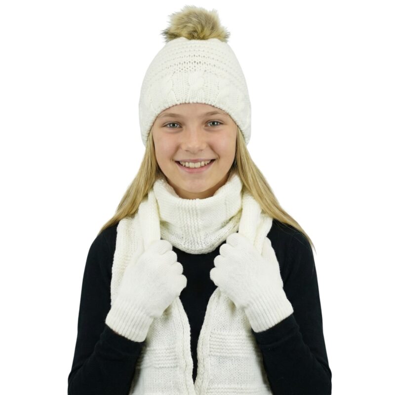 Sorties Apka πλεκτό σετ σκούφος, κασκόλ και γάντια «Thick Ecru»