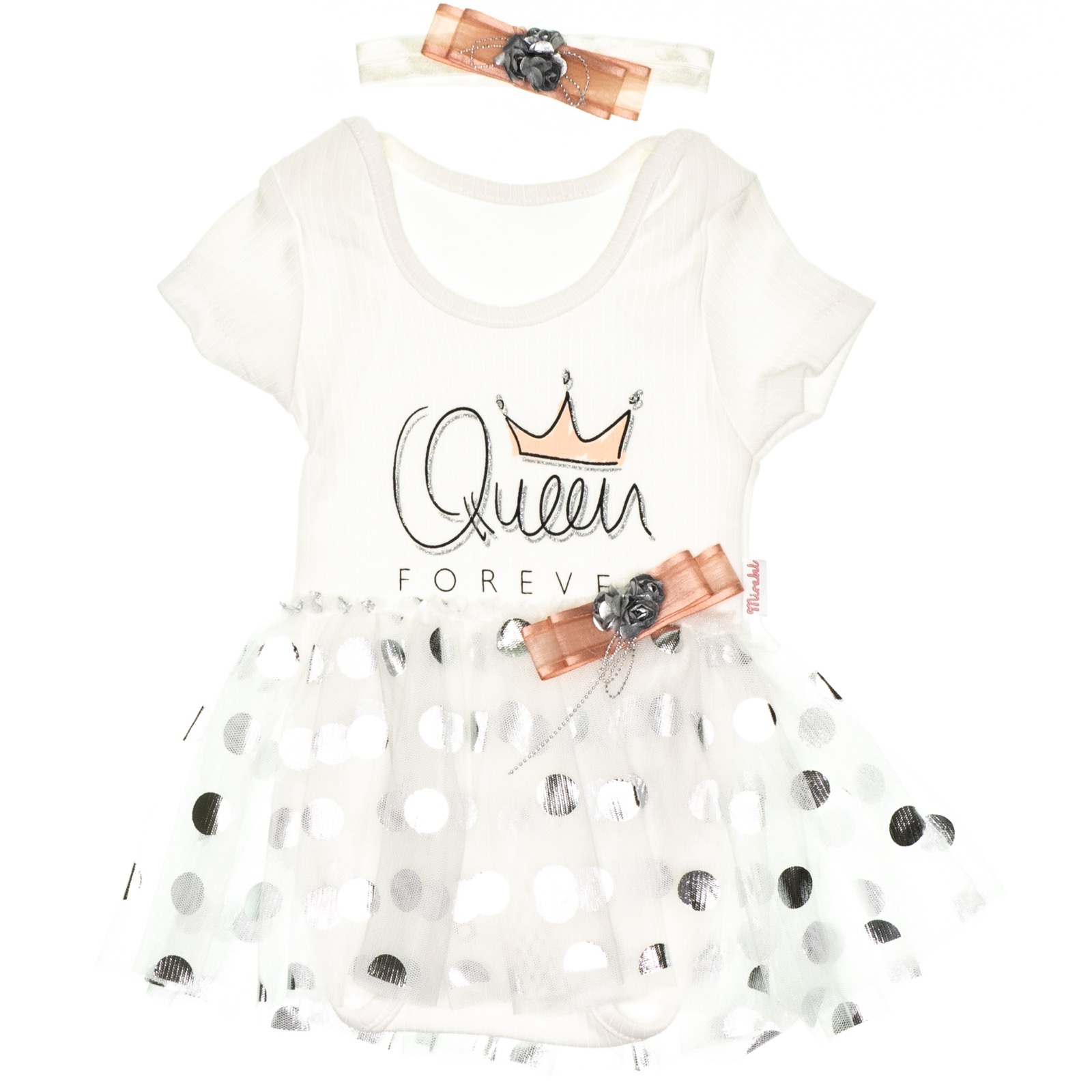 Mirabel Baby αμάνικο φόρεμα με τούλι και κορδέλα για τα μαλλιά «Queen Forever»