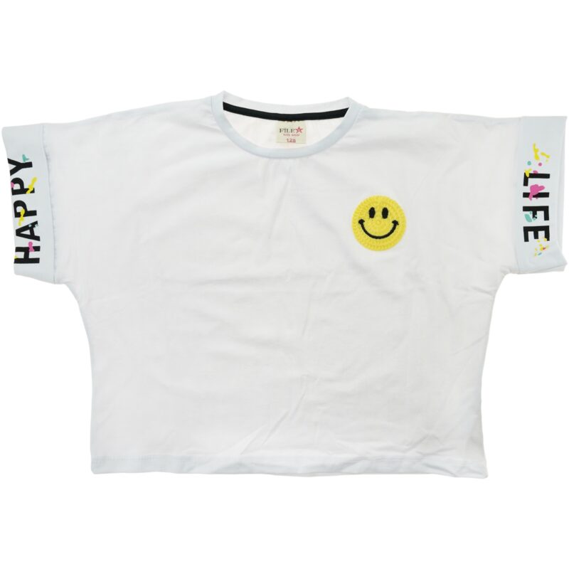 Star File παιδικό cropped κοντομάνικο μπλουζάκι «Happy White Smile»