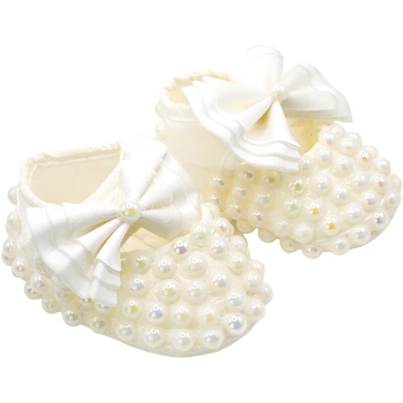 Ozlem Bebe βρεφικά παπουτσάκια αγκαλιάς «Many Ecru Pearls»