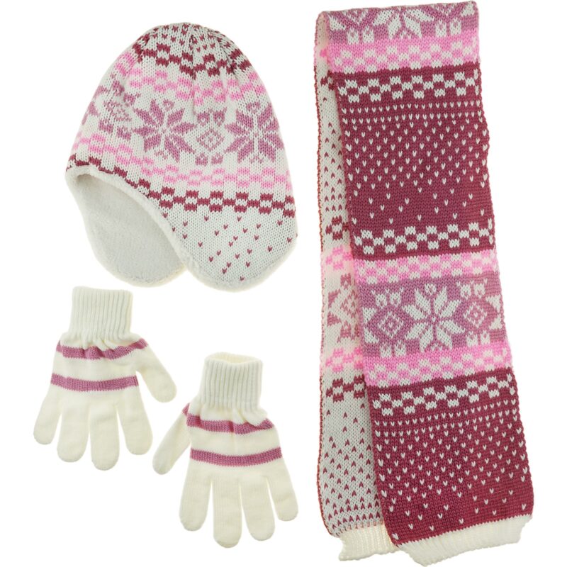 Kadim πλεκτό σετ σκούφος, κασκόλ και γάντια «Colorful Snowflake»