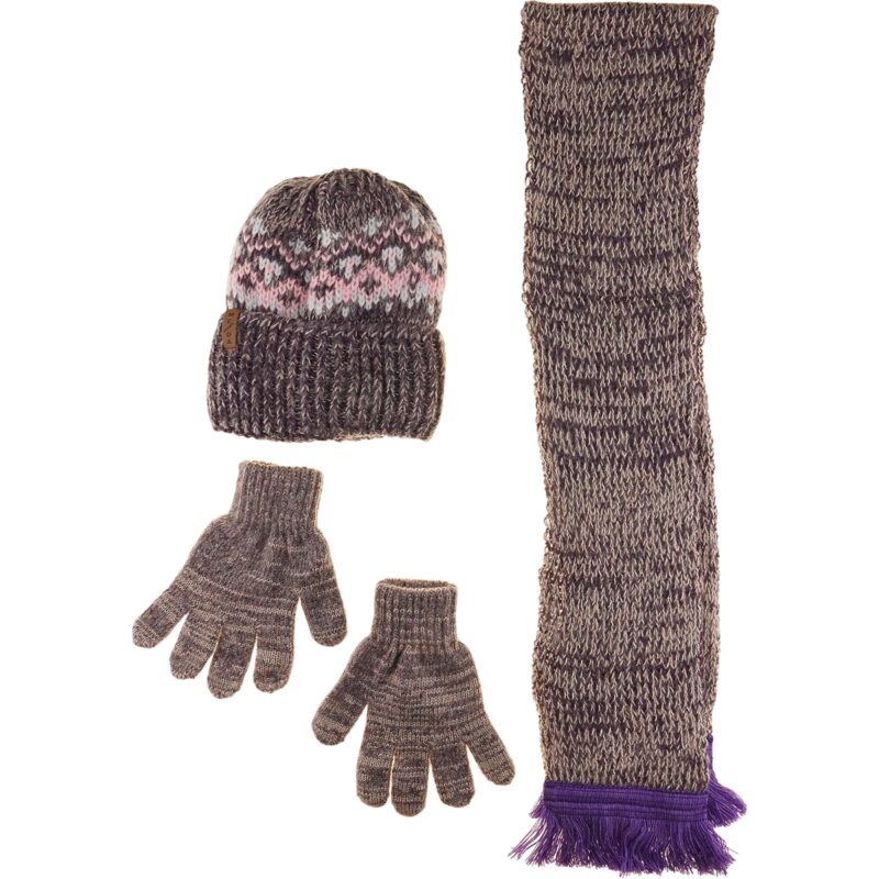 MeDa πλεκτό σετ σκούφος, κασκόλ και γάντια «Winter Purple»
