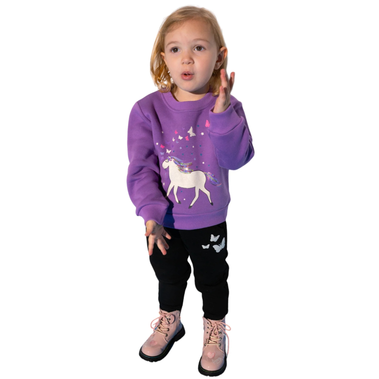 Σετ φόρμας Εβίτα σε μοβ και μαύρο για κοριτσίστικο χειμερινό στυλ.