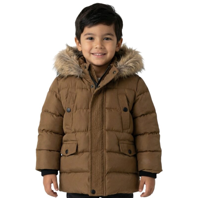 Hashtag μπουφάν puffer με αποσπώμενη κουκούλα «Brown Trending»