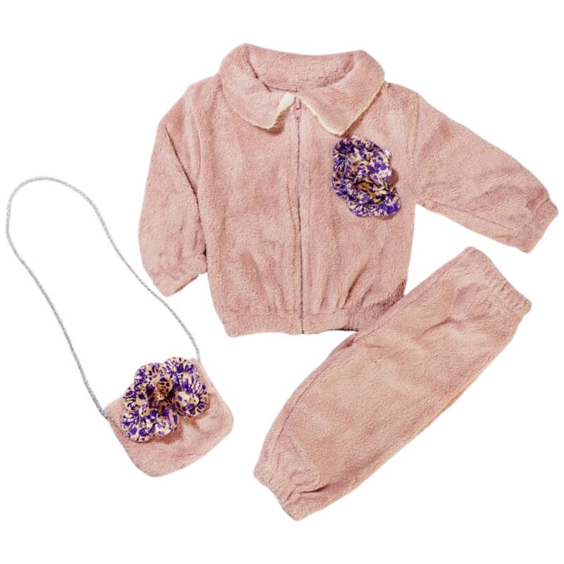 Becol Baby & Kids βρεφικό σετ από fleece σε σομόν με λουλούδι