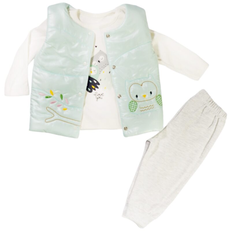Βεραμάν μπουφάν, λευκή μπλούζα και γκρι παντελόνι Mirabel Baby για κοριτσάκια