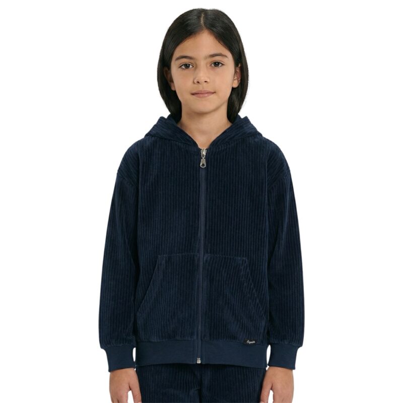 Joyce βελουτέ ζακέτα με κουκούλα «Rib Blue»