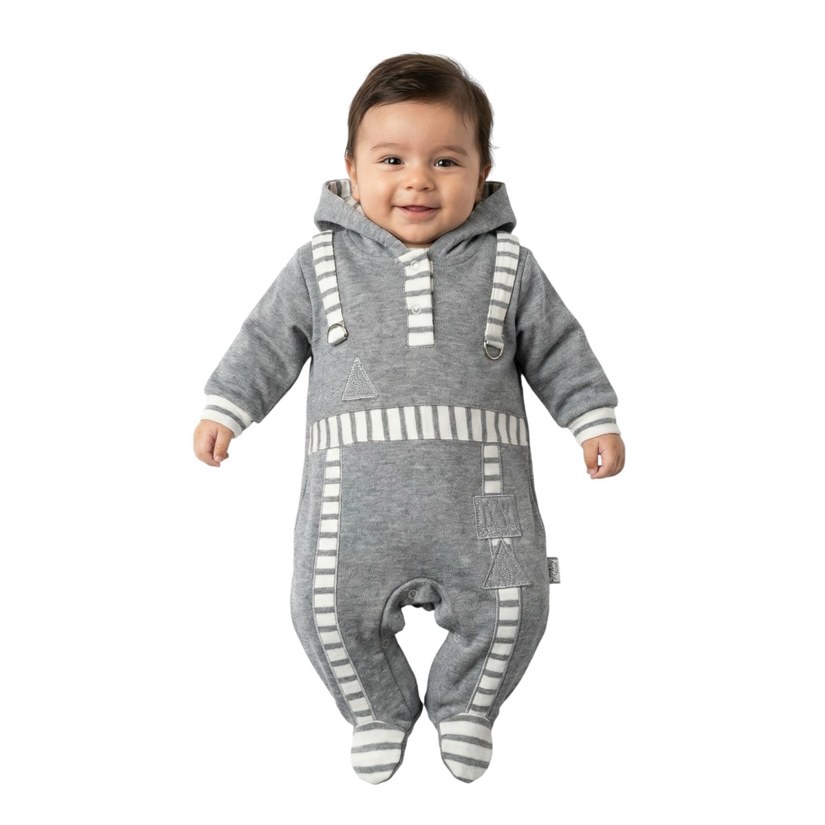 Mehad Bebe λεπτό ολόσωμο φορμάκι με κουκούλα «My Baby in Grey»