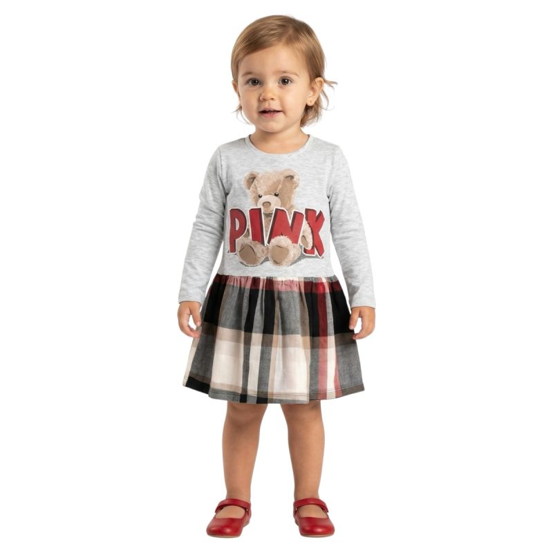 Pink μακό φόρεμα από λεπτό ύφασμα «Grey Teddy»