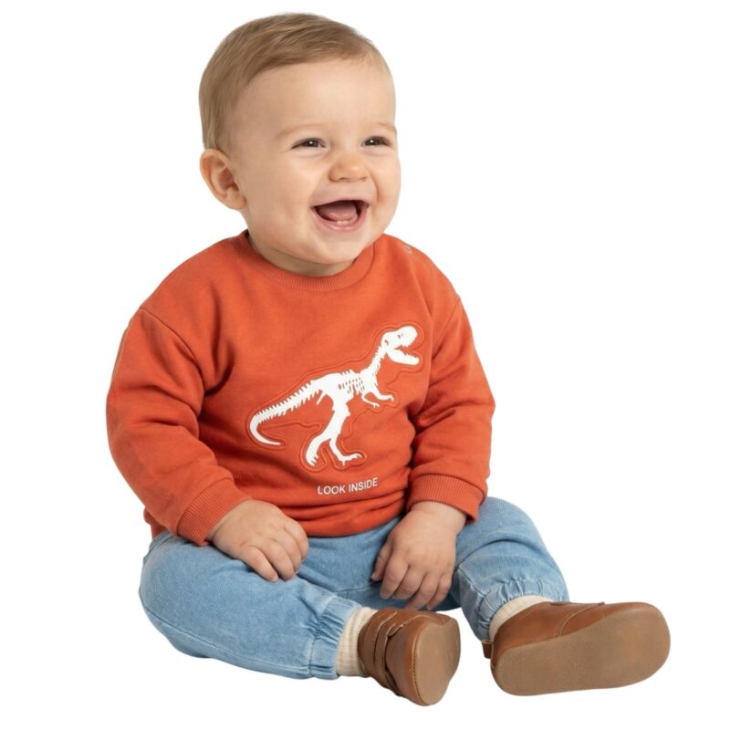 Baby Buu σετ μπλούζα και παντελόνι τζιν από λεπτό ύφασμα «Reflector Brown Dino»