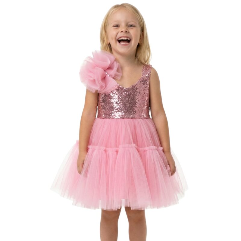 Miss Pretty παρανυφικό και βαπτιστικό φόρεμα με στέκα «Pink Stylish»