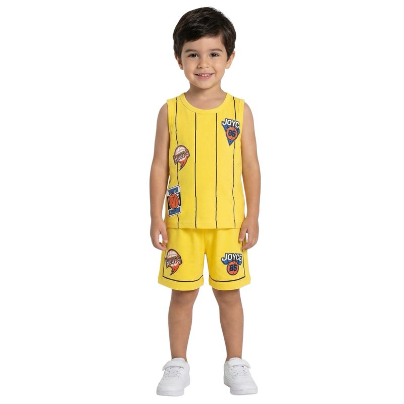 Joyce σετ αμάνικη μπλούζα με σορτσάκι «Yellow Hoops»