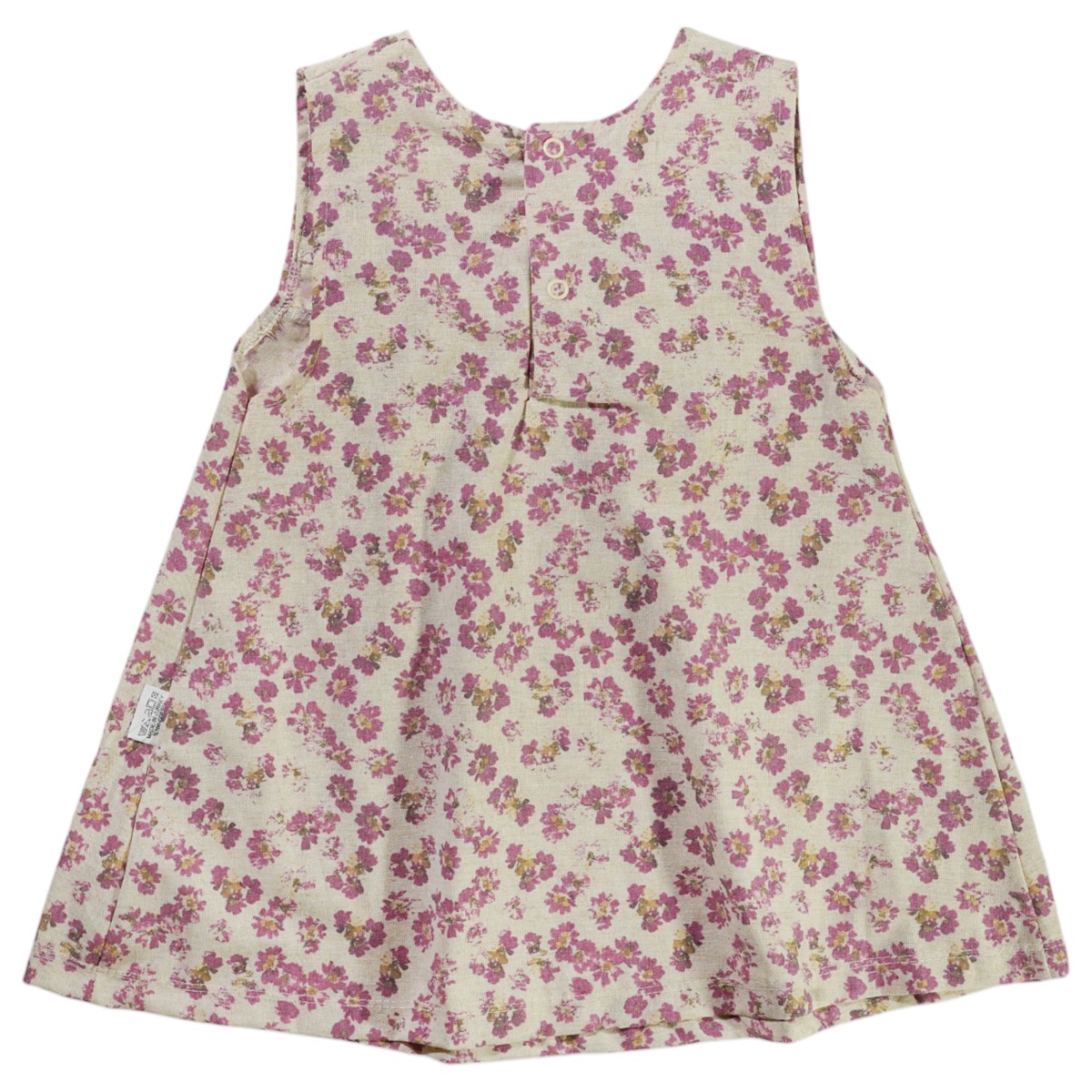 Zeo Kids βρεφικό αμάνικο φορεματάκι «Lilac» σε μπεζ με λιλά λουλούδια, 100% βαμβάκι, ιδανικό για κομψές καλοκαιρινές εμφανίσεις.