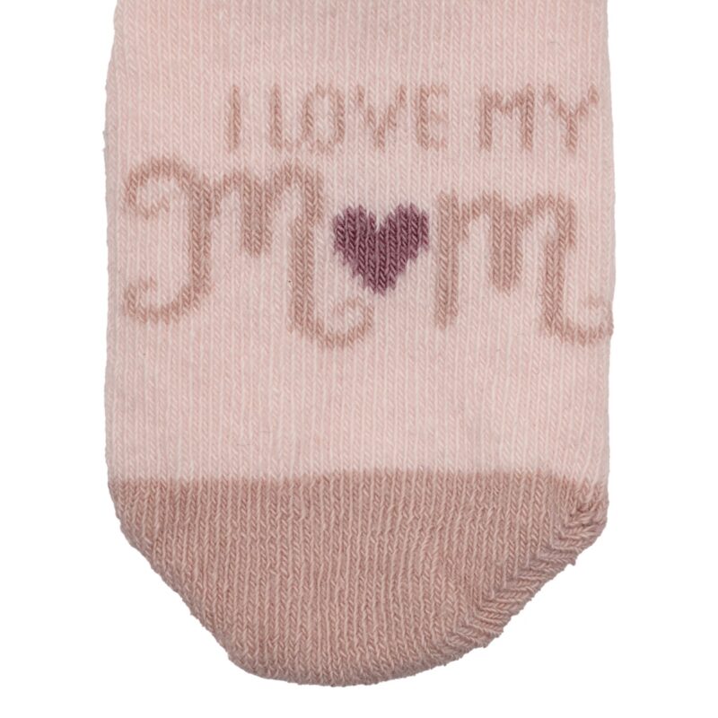 Katamino Baby βρεφικές κάλτσες «I Love My Mom in Pink» με απαλή βαμβακερή υφή και ελαστική εφαρμογή για άνεση όλη μέρα.
