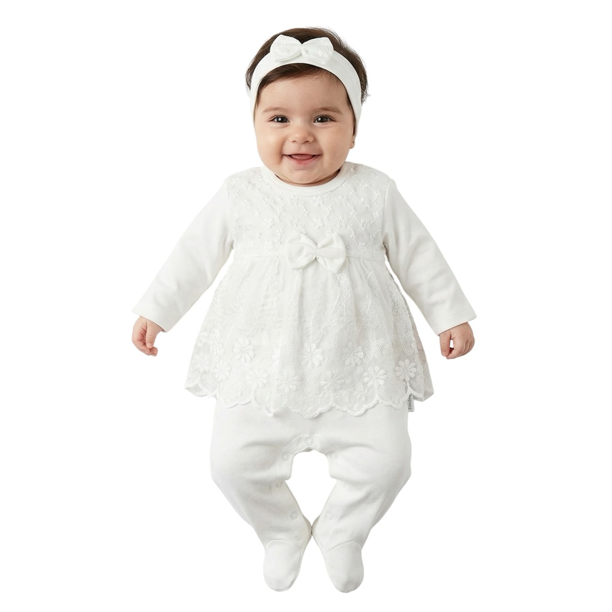 Annora Baby λεπτό ολόσωμο φορμάκι και κορδέλα για τα μαλλιά «Baby Lace»
