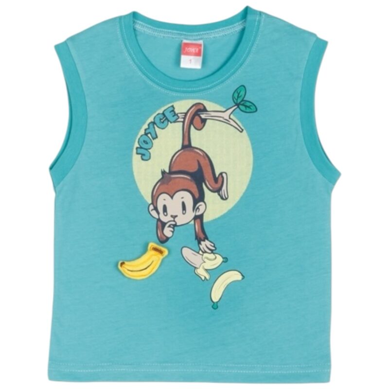 Βαμβακερό σετ Joyce με παιχνιδιάρικη μπλούζα «Little Monkey» και δροσερό σορτσάκι, ιδανικό για καλοκαιρινό παιχνίδι.