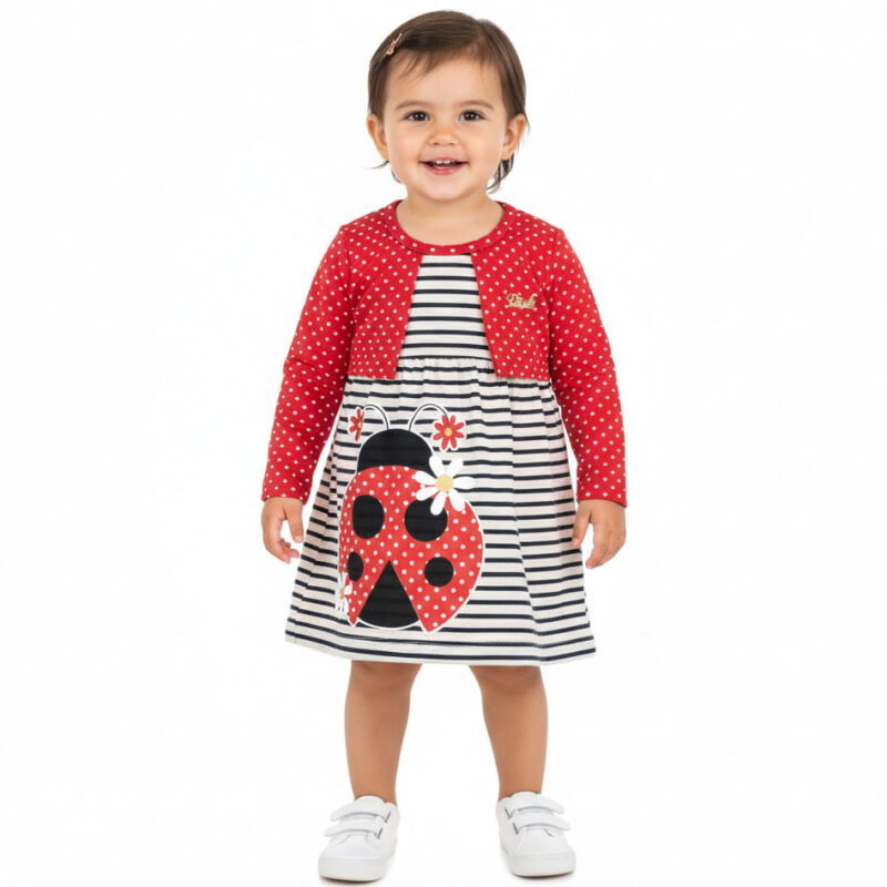 Pink μακό φόρεμα από λεπτό ύφασμα «Flowery Red Lady Bug»