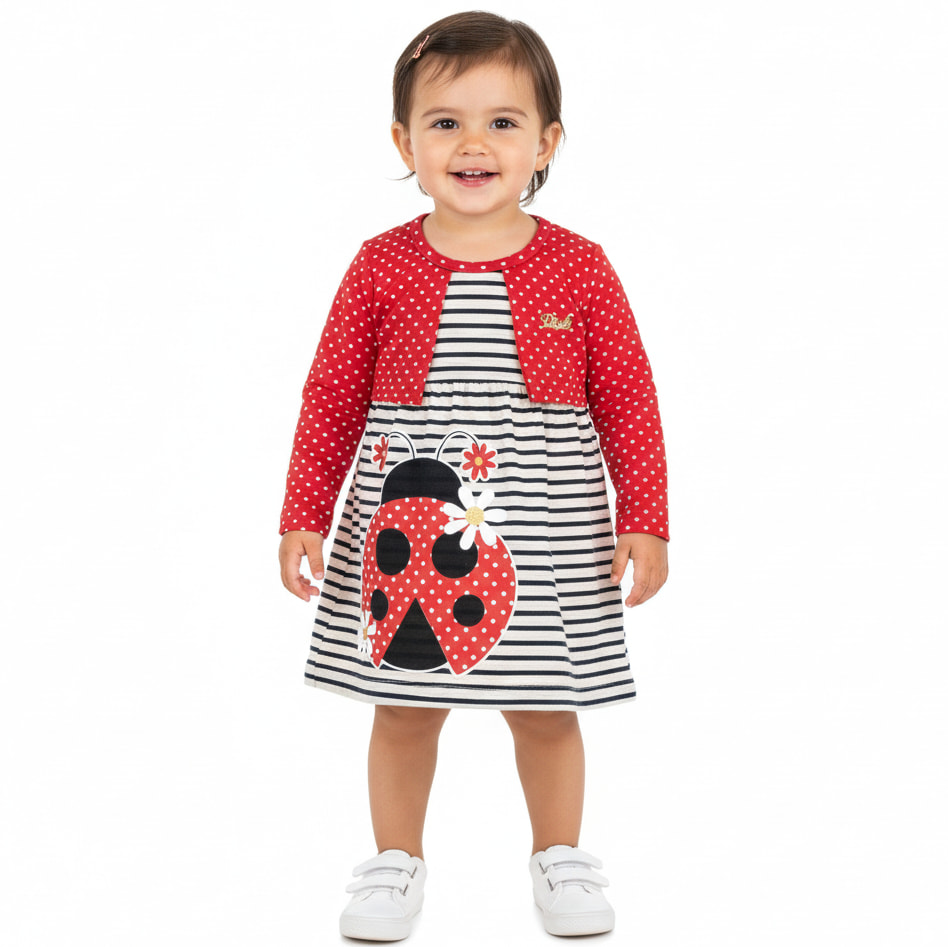 Pink μακό φόρεμα από λεπτό ύφασμα «Flowery Red Lady Bug»