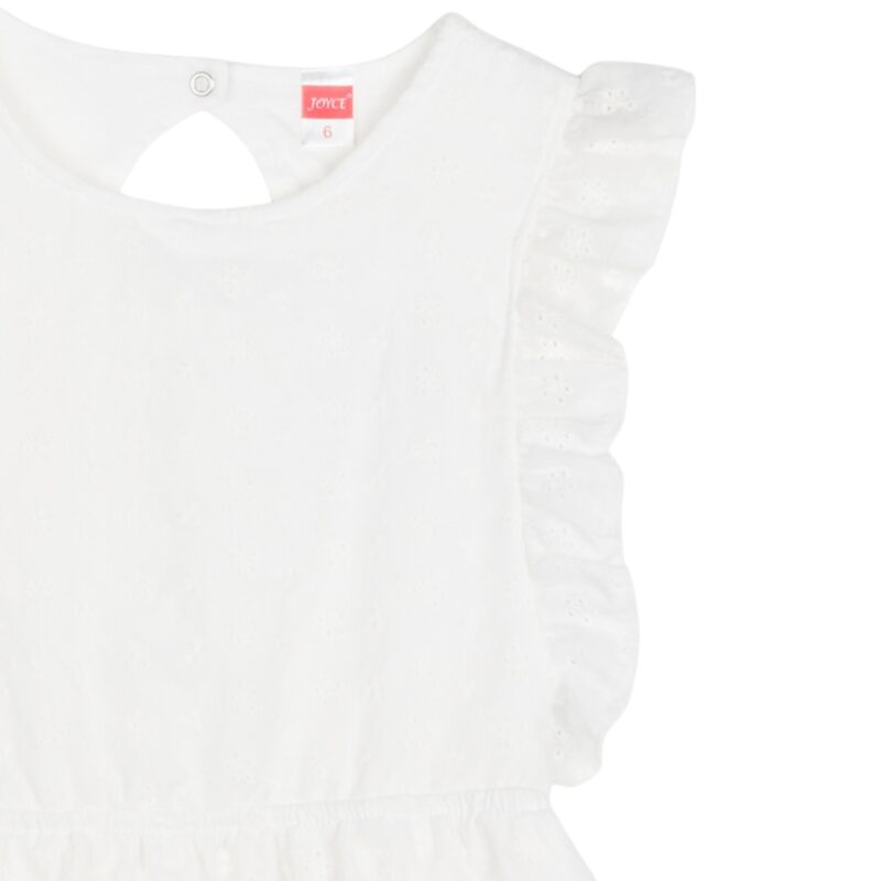 Joyce φόρεμα White Hemstitch από 100% βαμβάκι με λάστιχο στη μέση για κορίτσια, προσφέρει φυσικότητα και δροσιά τις ζεστές μέρες