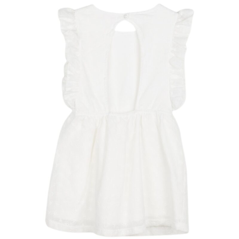 Joyce λευκό αμάνικο φορεματάκι White Hemstitch με κοφτό κέντημα και βολάν στα μανίκια για κορίτσια, ιδανικό για καλοκαιρινές εμφανίσεις