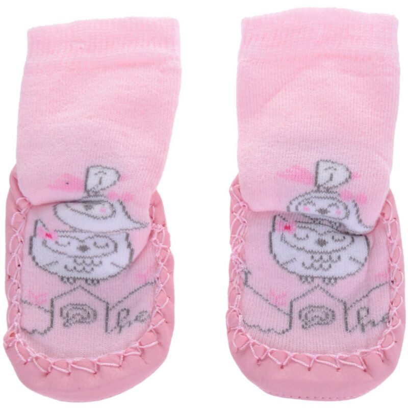 Καλτσοπαντόφλες βρεφικές Melix Little Pink Owl, πλεκτές με κουκουβάγια και ενισχυμένη σταθερότητα για κορίτσια