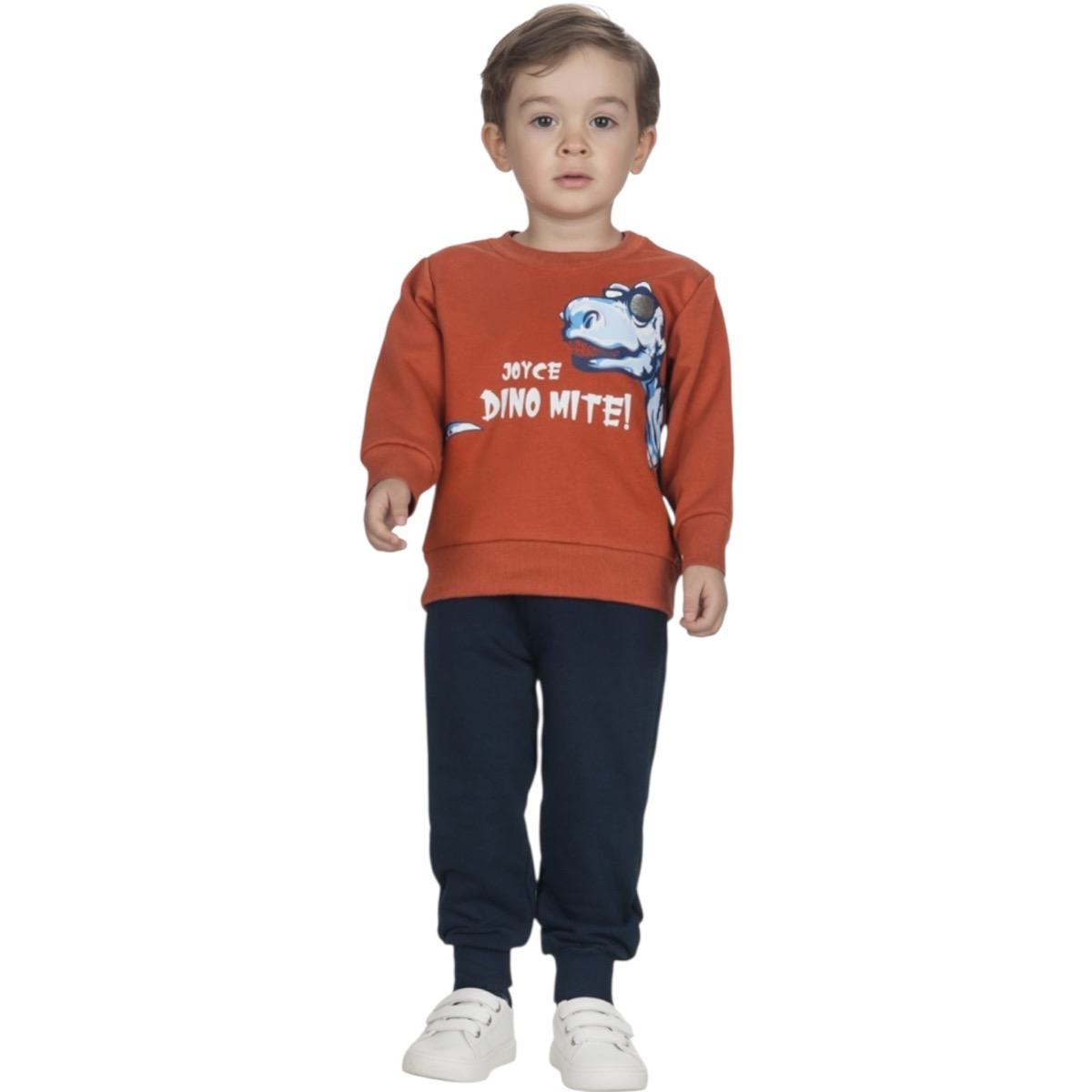 Joyce σετ φόρμας αγόρι με δεινόσαυρο σε καφέ και μπλε