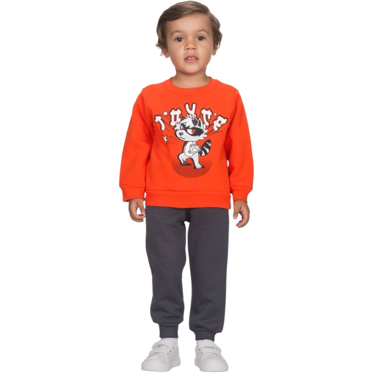 Joyce σετ φόρμας αγορίστικο πορτοκαλί με χνούδι