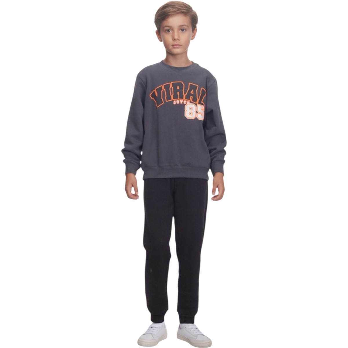 Joyce σετ φόρμας Grey Viral γκρι μπλούζα με ανάγλυφη στάμπα