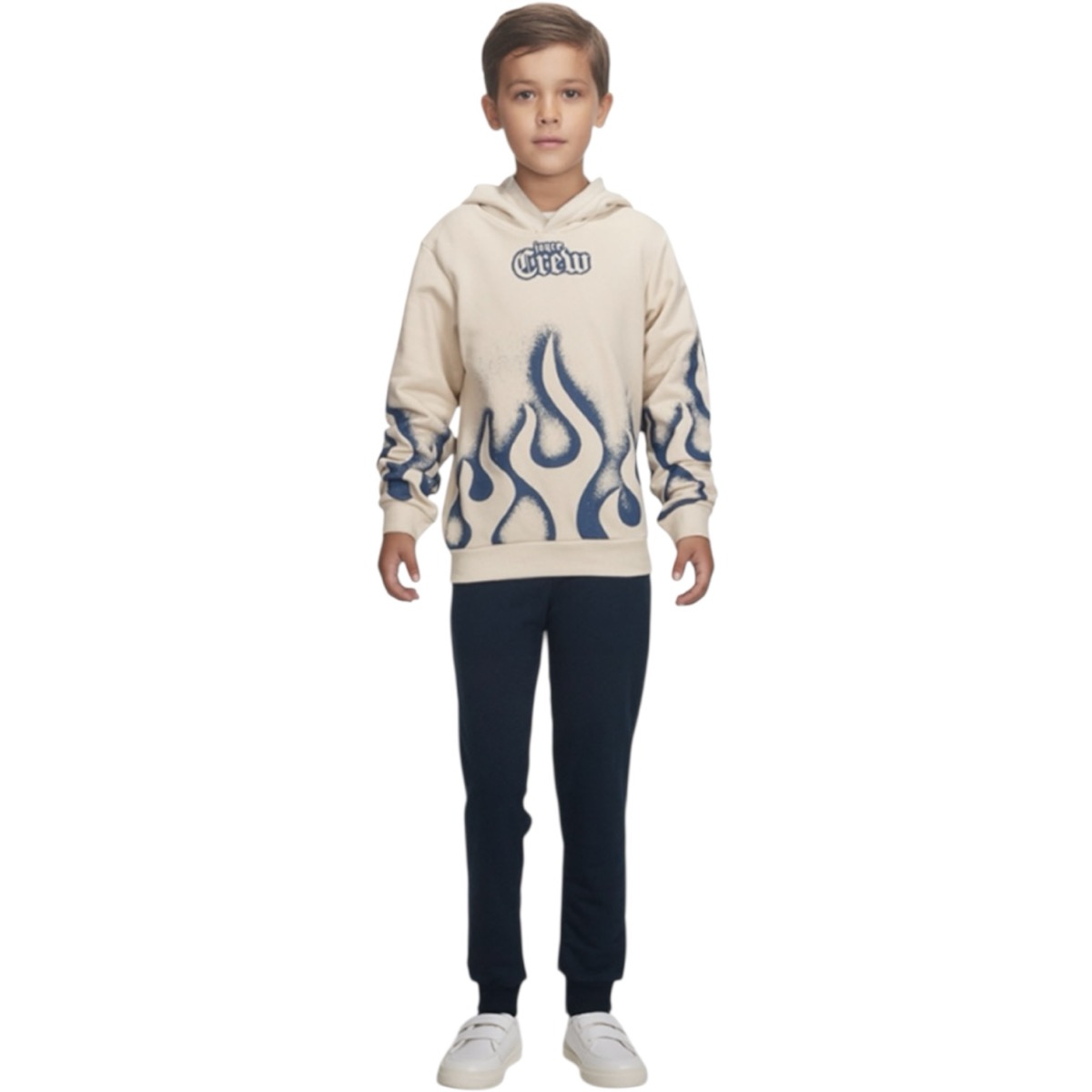 Joyce σετ φόρμας Crew μπεζ μπλούζα με κουκούλα από λεπτό ύφασμα