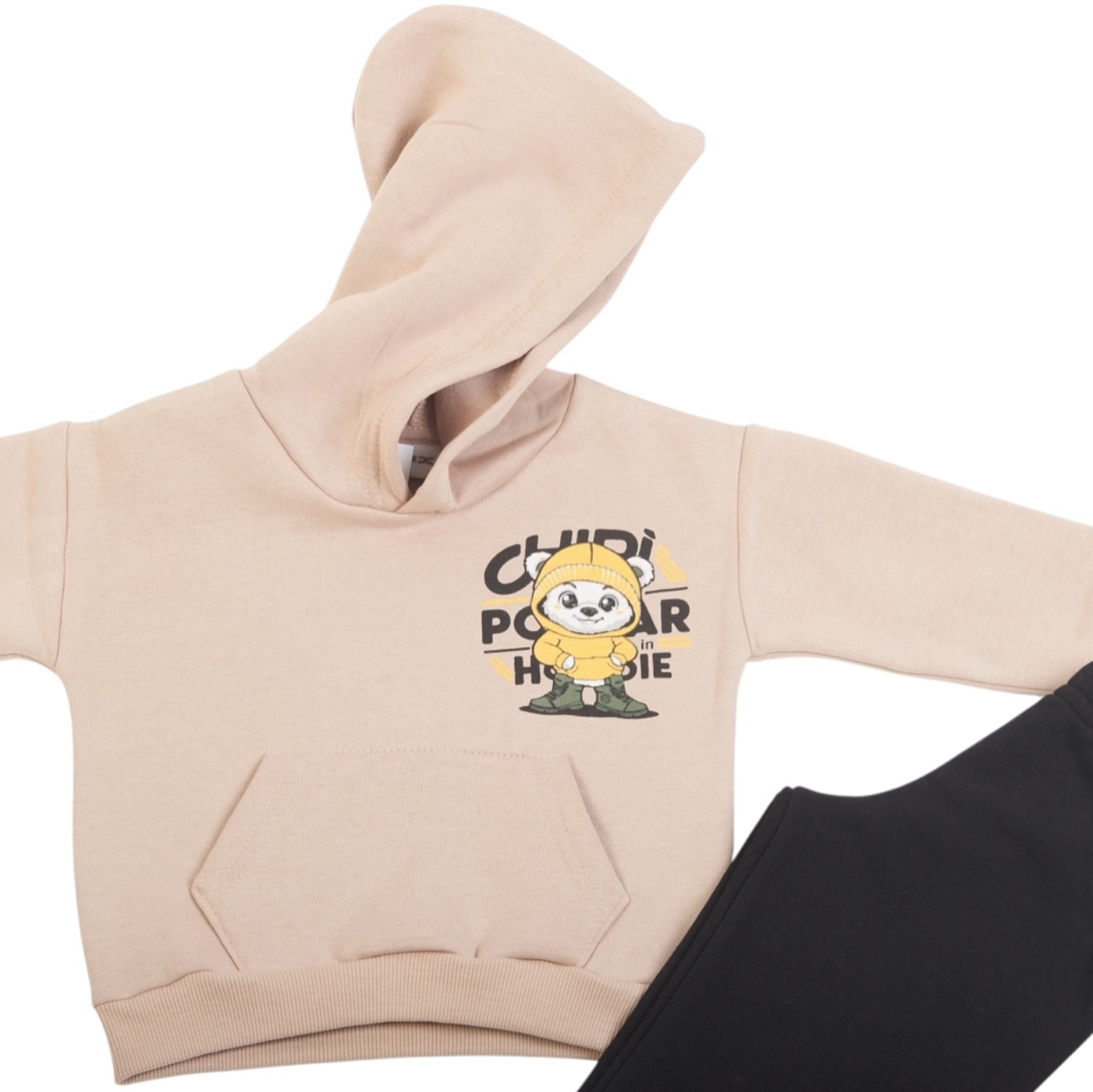 Μπεζ μπλούζα με κουκούλα και τύπωμα για αγόρια