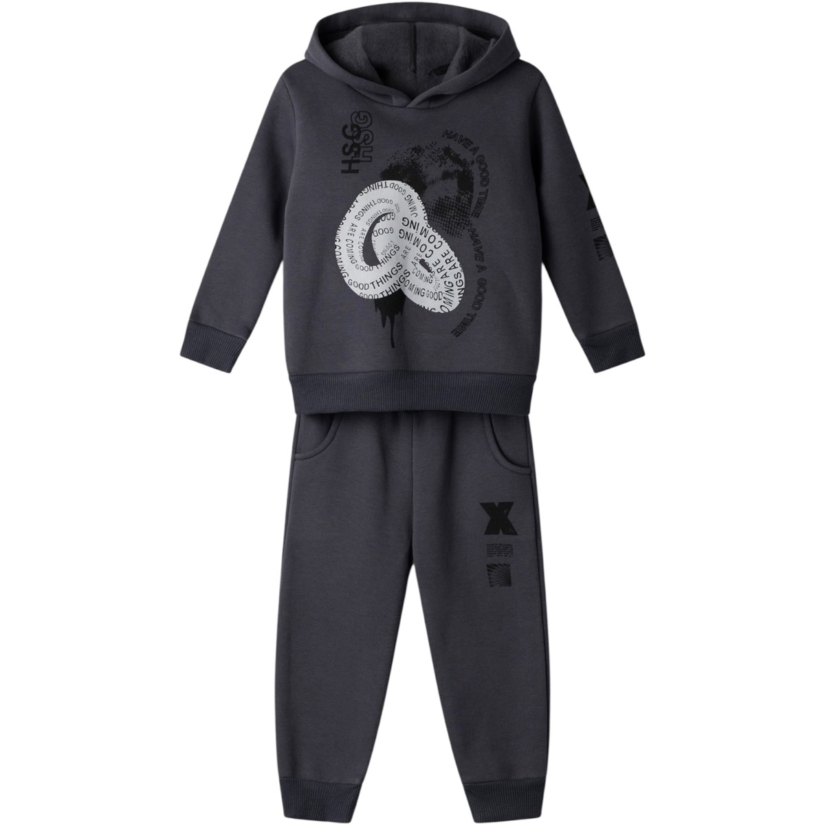 Παιδικό σετ φόρμα γκρι μπλούζα με κουκούλα και παντελόνι