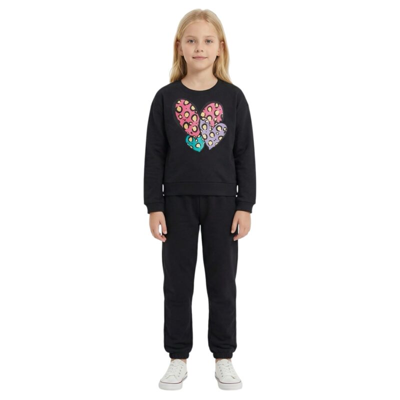 Trax σετ φόρμας από λεπτό φούτερ ύφασμα με χνούδι «Black Leopard Hearts»