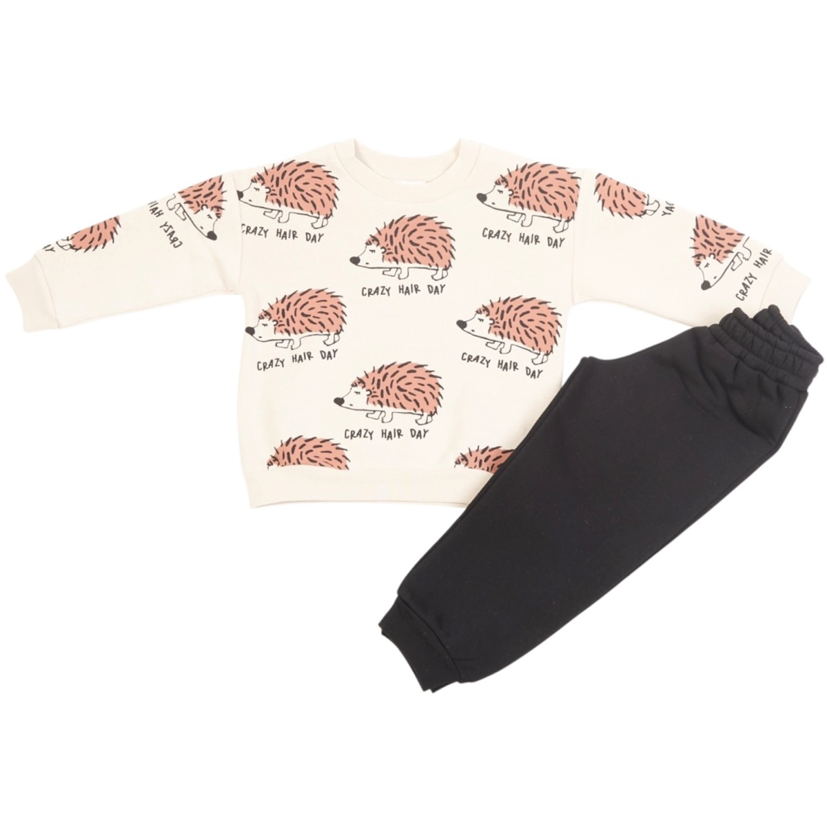 Παιδικό σετ φόρμας με μπεζ μπλούζα και μαύρο παντελόνι για αγόρι