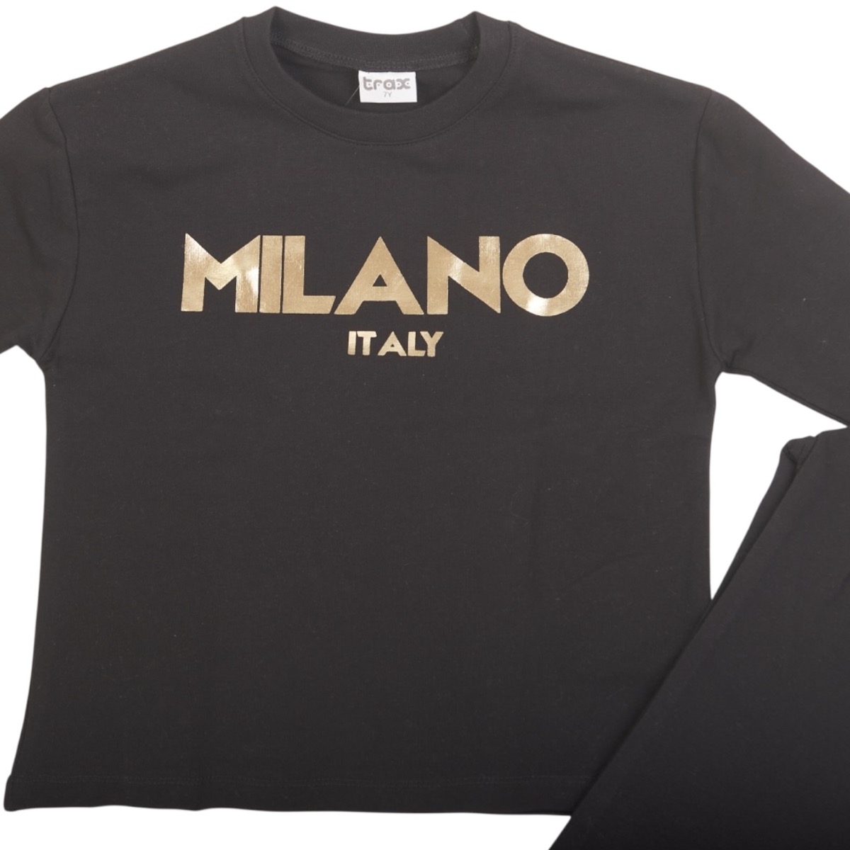 Μαύρη μπλούζα με τύπωμα και παντελόνι σετ για κορίτσι