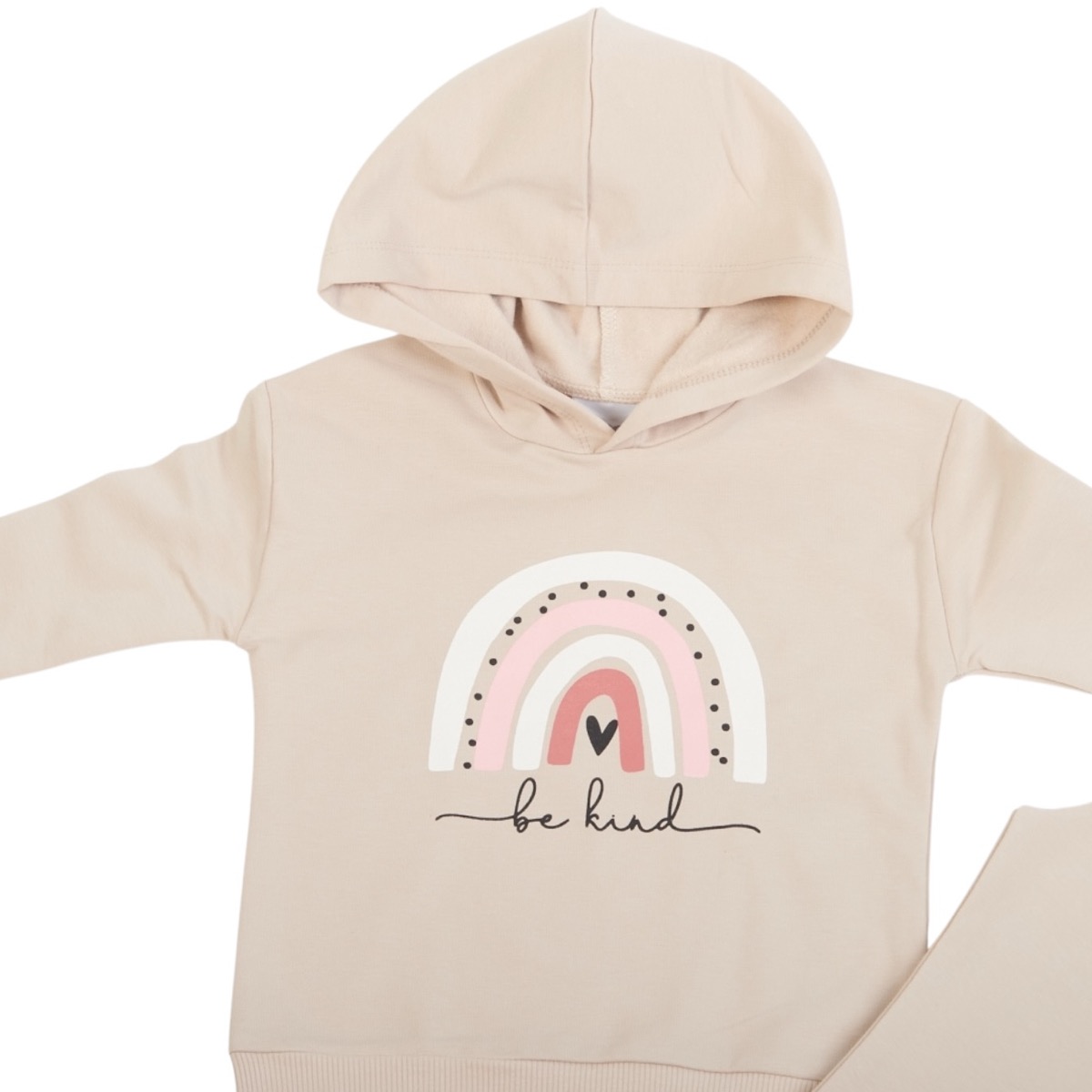 Μπεζ παιδικό σετ φόρμας για κορίτσι με τύπωμα