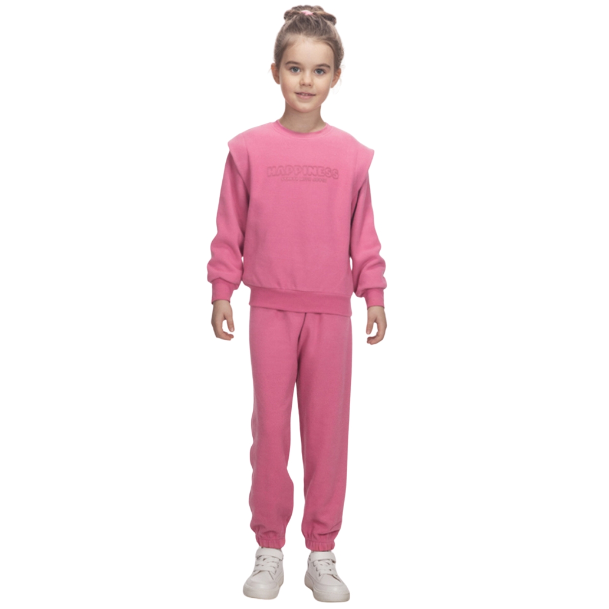 Joyce σετ φόρμας κορίτσι ροζ χνουδωτό με μπλούζα και παντελόνι