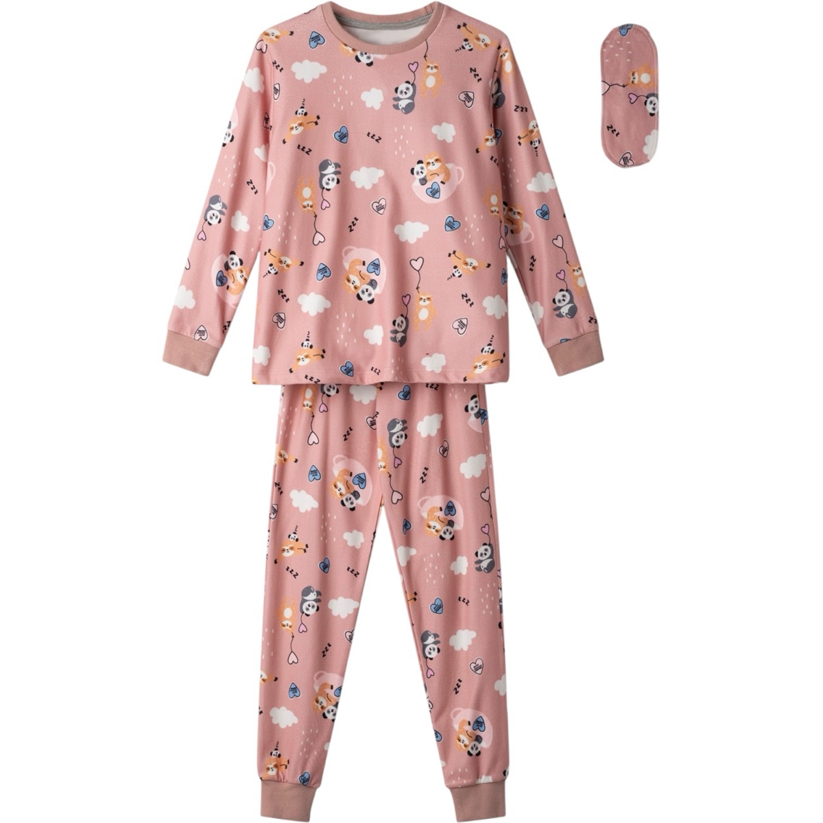 Εβίτα βελουτέ πιτζάμα για κορίτσι ροζ με μάσκα ύπνου