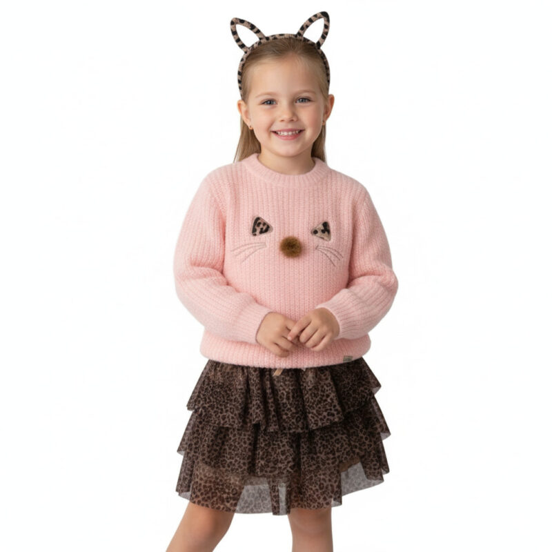 Εβίτα σετ μοχέρ μπλούζα, φούστα και στέκα «Cat In Leopard»