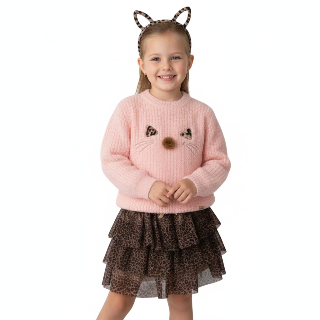 Εβίτα σετ μοχέρ μπλούζα, φούστα και στέκα «Cat In Leopard»