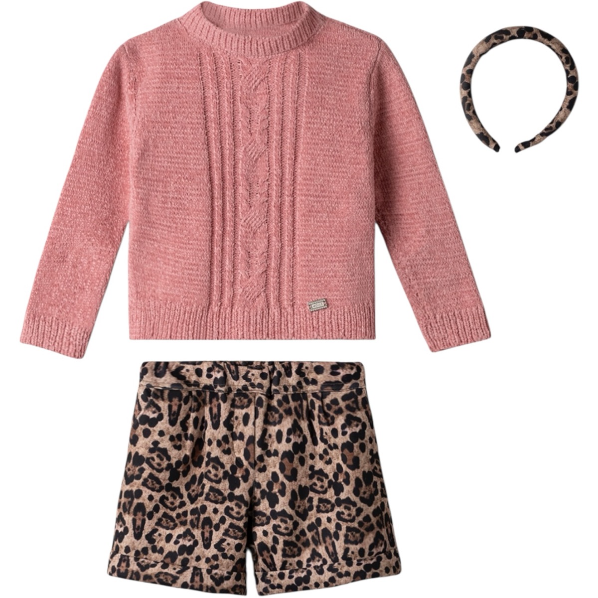 Εβίτα σετ κορίτσι πλεκτή μπλούζα με λεοπάρ σορτσάκι