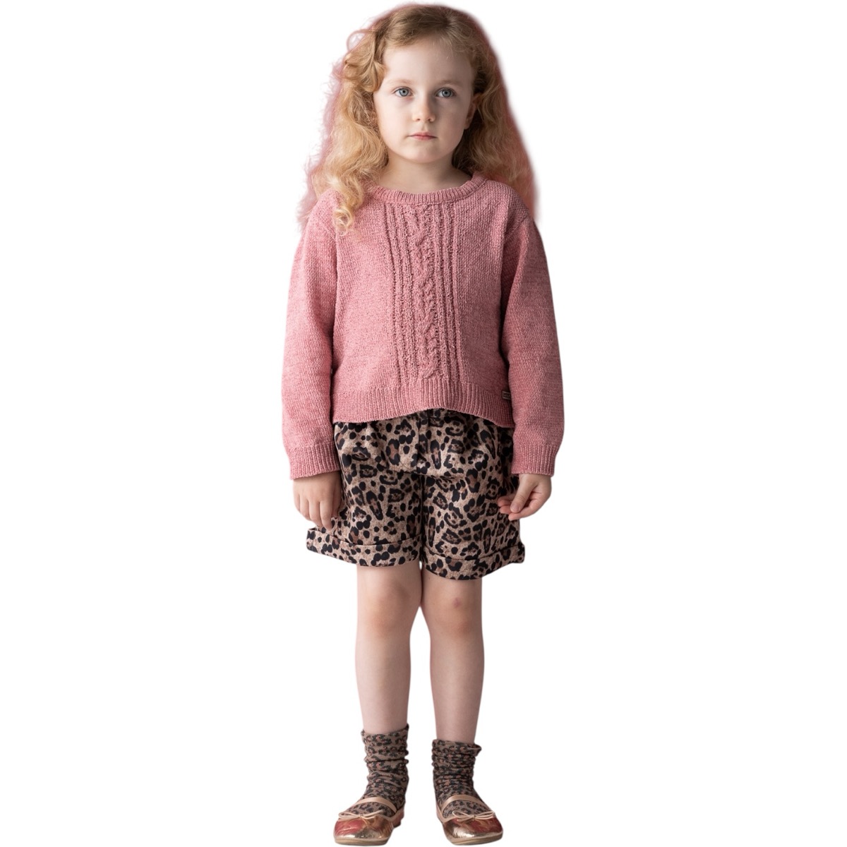 Ροζ πλεκτή μπλούζα Εβίτα με μοναδικά σχέδια για κορίτσι